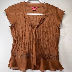 Sunny Leigh Brown Blouse with pin‎ tuck Design